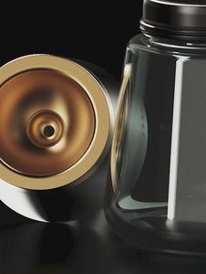 Element Black brass bowl and glass detail close-up