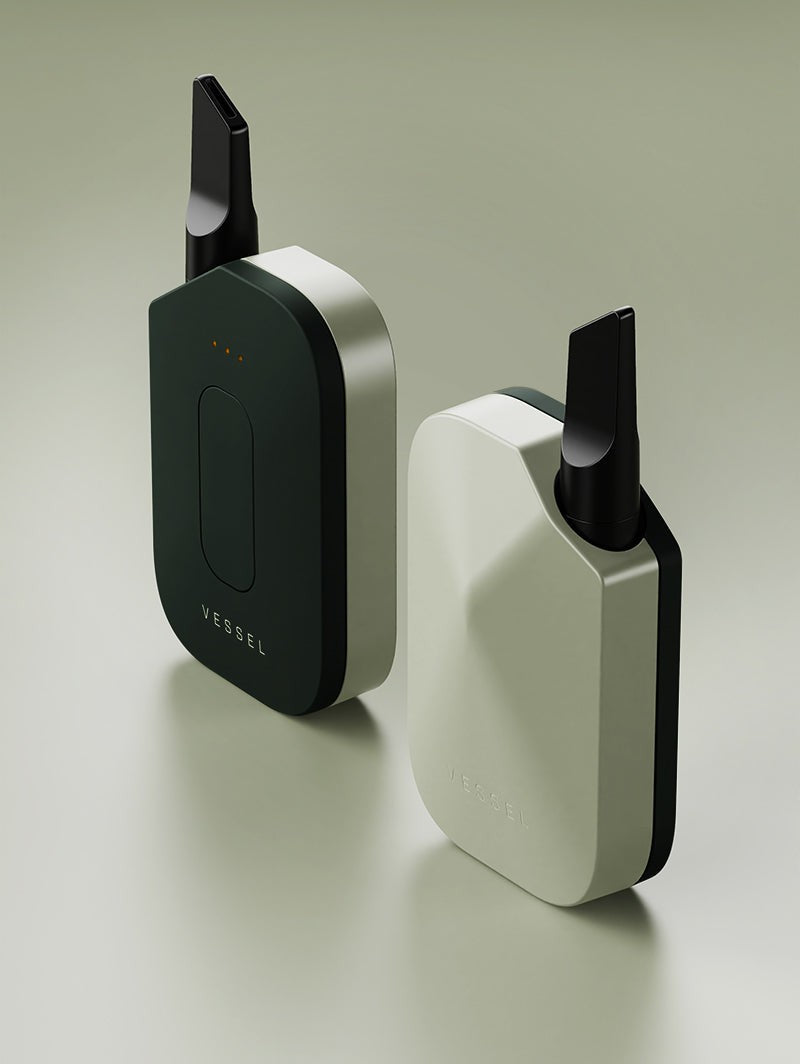 Two Compass Rise batteries shown together in Sage and forest green finishes