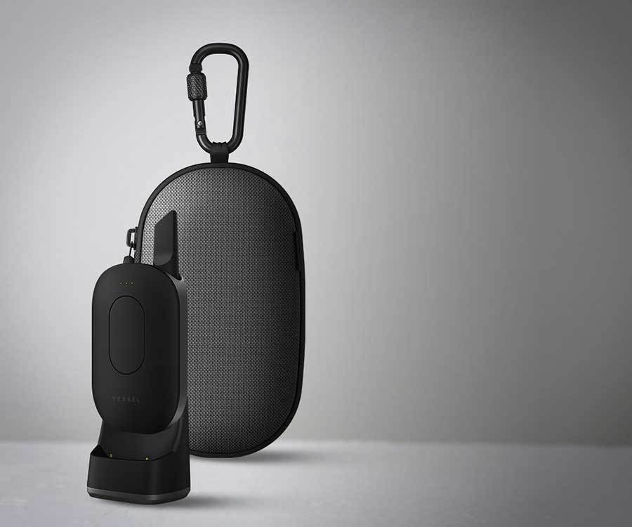 Vessel Compass Gunmetal 510 thread palm style battery in Ridge magnetic base charger with Gunmetal Scout carry case and carabiner